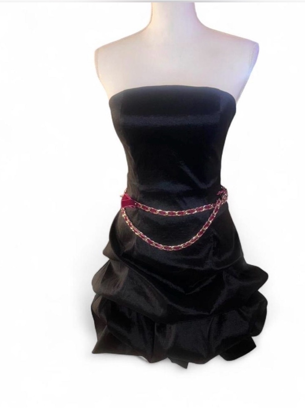 Vintage 90’s Rare IMPRESSIONs Strapless Black Party Dress with Pink Chain Belt